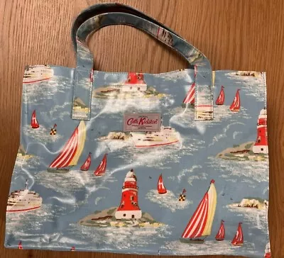 Cath Kidston Nautical Boats Lighthouses Oil Cloth Tote Bag ~16”x 11” X 5” Unused • £13.99