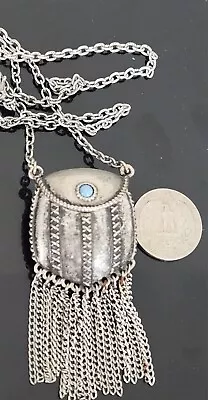 Vtg Steampunk Metal Pill Stash Coin Purse Fringe Hinged Magnet Closure Necklace  • $19.99