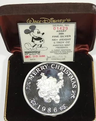 1986 Rarities Mint Merry Christmas/Happy New Year  5 Oz. Silver W/Box & COA • $275