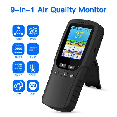 $69.35 • Buy 9 In 1 Air Quality Tester Monitor For Formaldehyde PM2.5 AQI TVOC PM10 Analyzer