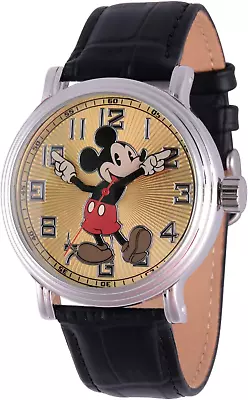 Men's  Vintage Mickey Mouse  Watch With Black Leather Band Disney 56109 Classic • $31.51