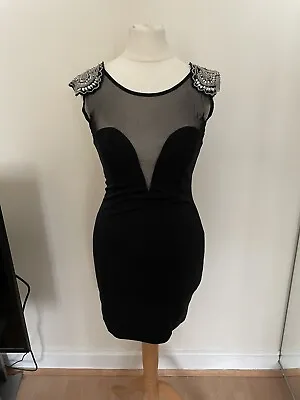 £7.99 • Buy Ladies Topshop Dress Up Black Mini Dress With Embellishment Size 8 