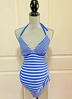 LIZ LANGE MATERNITY NWOT Women's Blue & White Tankini Swimsuit Top- Size Small • £14.24