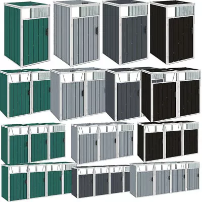 Metal Garbage Wheelie Bin Storage Shed Steel 1/2/3/4 Store Container Garden Box • £123.42