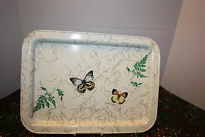 Lot Of 3 Vintage Metal Serving Lap Trays White With Butterflies • $14