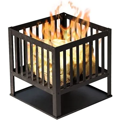 £22.95 • Buy Square Fire Pit Basket Large Black Metal BBQ Outdoor Garden Heater Log Burner