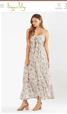 $20 • Buy TIGERLILY Margaux Ivory Floral Print Tie Front Maxi Dress Size 10 BNWT