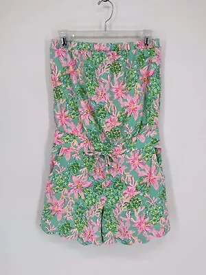 LILY PULITZER Small JACE Scalloped Strapless ROMPER In Tropical Punch • $49.99