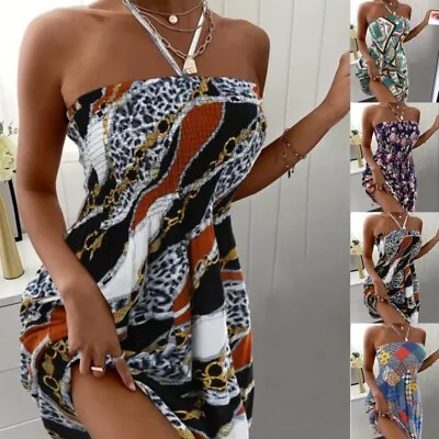 Womens Halter Neck Cami Ruffle Dress Ladies Boho Maxi One Shoulder Dress UK Sell • £10.19