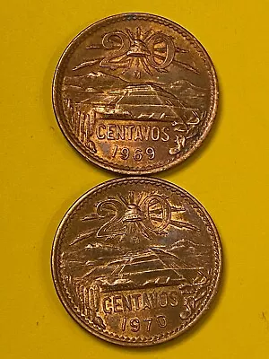 Mexico 20 Centavos 1969-1970 Pyramid Unc Free Shipping • $4.50