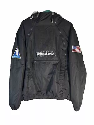 Members Only NASA Space Shuttle Windbreaker Jacket Men's Size XL Black USA Flag • $35.19