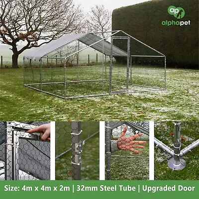 4m X 4m Walk-in Chicken Run Coop Cage Pen Waterfowl Enclosure Hens Dogs Poultry • £269.99