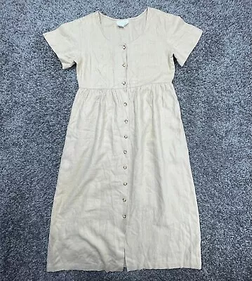 Vintage Spencer Tyler Dress Small Beige 100% Linen Cottagecore Prairie Modest • $49.95