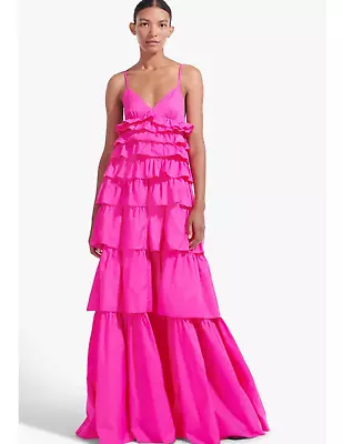 STAUD Rylie Hot Pink Ruffle Sleeveless Tiered Bougainvillea Long Maxi Dress XS • $250