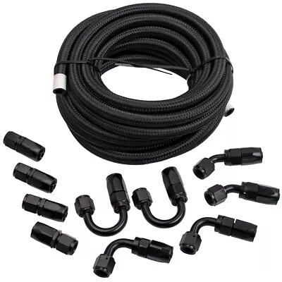 20 Feet Stainless Steel Nylon Braided Oil Fuel Hose Line & 6-AN Hose Fitting Kit • $45.60