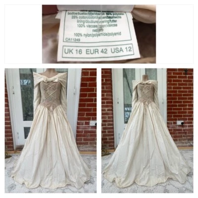 Vintage Laura Ashley 70s Wales Lace Up Tapestry Bodice Wedding Dress Silk Mix 16 • £350