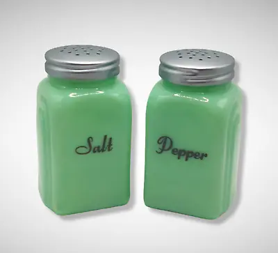 JADEITE GREEN DEPRESSION STYLE GLASS SALT & PEPPER SHAKERS Vintage Kitchen Jar • $23.95