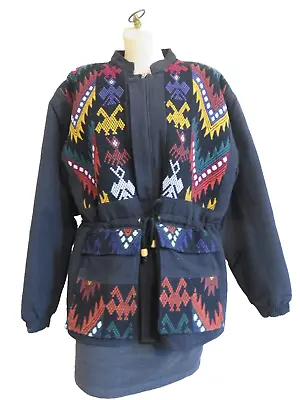 Vintage Handmade Guatemalan Embroidered 100% Cotton Women's Coat Size L • $38.69