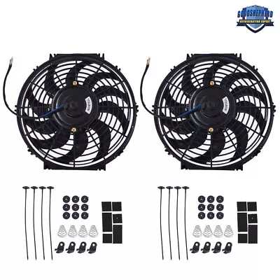 Set Of 2 12” Universal 12V Electric Radiator Cooling Slim Fans Push Pull Mount • $38.30