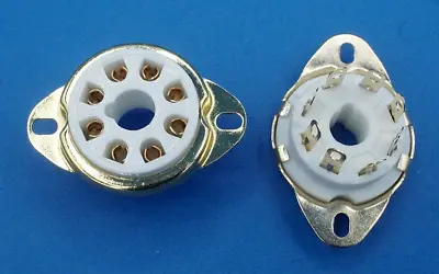 TUBE SOCKET #3 - 8 Pin Octal  Ceramic - Chassis Mount - Gold - (1pc) • $3.95