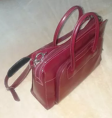 Beautiful Deep Red Leather MCKLEIN Laptop/Tablet Crossbody Shoulder Bag Large • $45