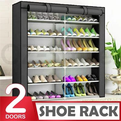 $28 • Buy 2 Doors Shoes Cabinet Storage Shoe Rack With Cover Portable Wardrobe 36 Pairs