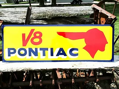 36  PONTIAC V8 VINTAGE Style Hand Painted Metal SIGN CAR AUTO OIL GAS SHOP ART • $125