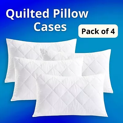 Best Luxury Quilted Pillow Protectors Microfiber Zipped Pillows Cases Pack Of 4 • £8.97