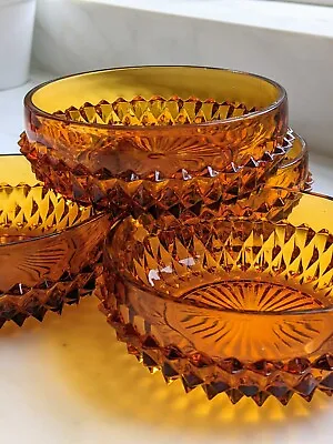 4 Vintage MCM Amber Indiana Glass Diamond Point Bowls • $30