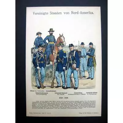 UNITED STATES Army Uniforms 1858-70 - 19th Century - Antique Print • £7.99