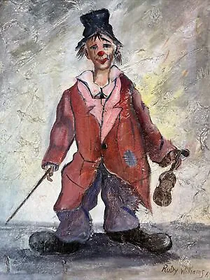 Clown Original Oil Painting Impasto Signed Rudy Williams 1969 Vintage 30” X 24” • $129.90