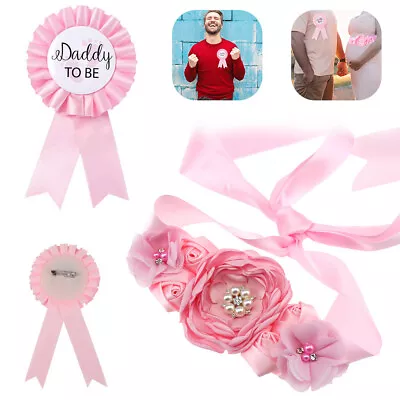 Baby Pink Maternity Sash & Daddy To Be Corsage Set Baby Shower Sash Baby Girl US • $7.99