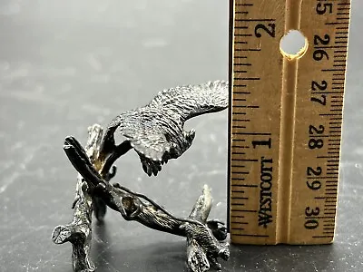 Vintage Metal Owl In Flight Hunting Mouse Figurine Branch Miniature • $54