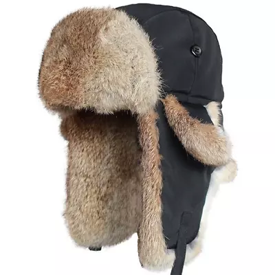 Rabbit Fur Hat Men Women Winter  Snow Cap  Earflaps Thick Warm Trapper  • £68.54