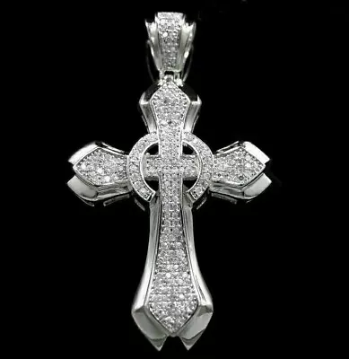 3.00 CT Round Cut Moissanite Real 925 Sterling Silver Cross Men's Charm Pendant • $148.17