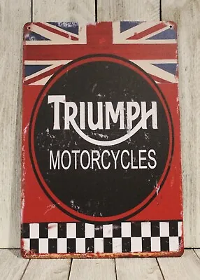 Triumph Motorcycles Tin Metal Sign Sales Parts & Service Vintage Rustic Style XZ • $10.97