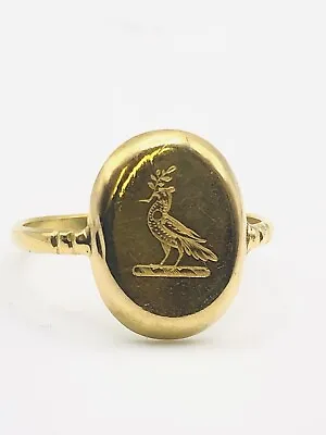 Antique Victorian 18ct Gold Signet Bird Ring Intaglio Crest Seal Ring Size T • £495