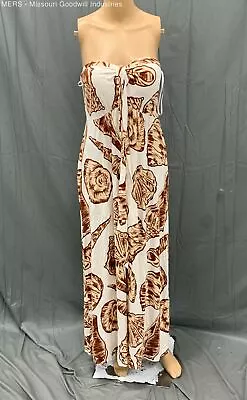 Soma Cream/Brown/White Strapless Soft Jersey Halter Maxi Bra Dress - Size M • $14.99