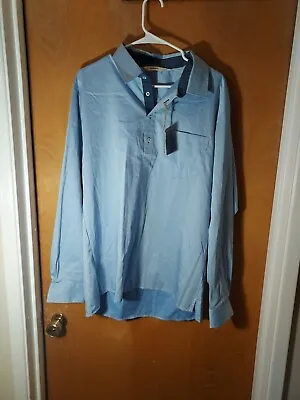 NWT Popover Brand Shirt L Blue Long Sleeve Cotton 100% Casual • $24.99