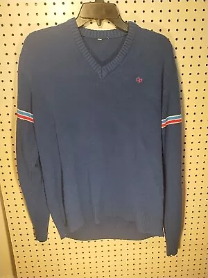 Vintage OP Ocean Pacific Sweater Mens Large V Neck Dark Blue Pullover Iconic  • $29.99