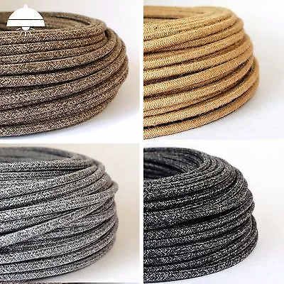 ITALIAN PREMIUM Quality THICK Vintage Style ROUND Braided Fabric 3-Core Cables • £3.49