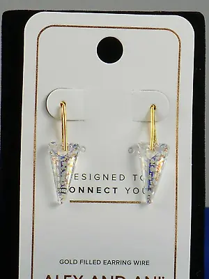 Alex And Ani 14K Gold Plated Crystal Spike Dagger Cut Drop Earrings PC17EGRG $38 • $14