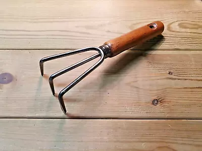 Vintage Garden Hand Rake Old Tool Gardening Allotment Wood Handle Planting Out • $12.44