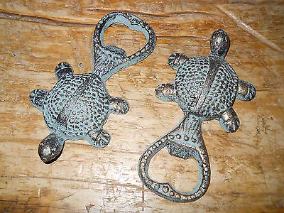 2 Cast Iron SEA TURTLE Bottle Opener Nautical Beer / Soda Opener GREEN • $8.99