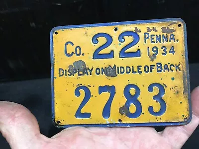 Antique Vintage Pa Hunting License Plate 1934 Pennsylvania 2783 • $49.50
