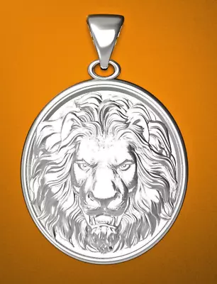 Solid 925 Silver Lion Pendant  Oval Medallion • $50