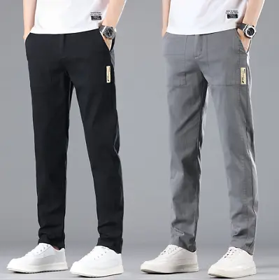 Mens Pants Cotton Stretch Slim Fit Belt Zip Fly Trouser Casual Work School • $33.98