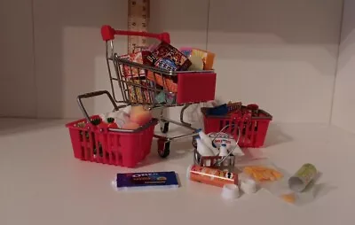 DOLL SIZE Metal Shopping Grocery Cart With Food Items • $14.99