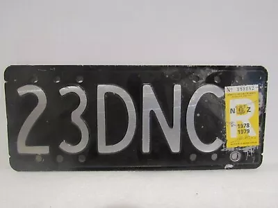 Vintage New Zealand Metal License Plate 23 DNC 1978 1979 Original Black Silver • $45