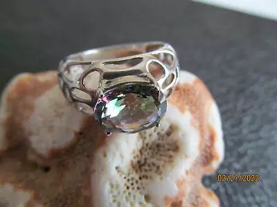 Mystic Topaz Natural Stone Ring Size 8 925 Sterling Silver Setting (2807) • $19